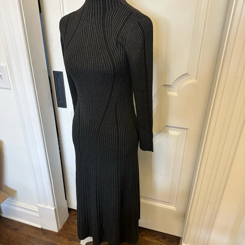 French Connection Mock Neck Charcoal Ribbed Knit Sweater Dress NEW - Picture 4 of 7